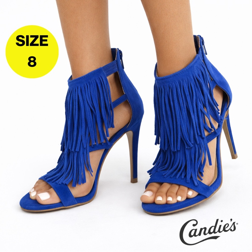 CANDIE’S 💙 Cobalt Blue Fringe Stiletto Heels (Women’s Size 8)